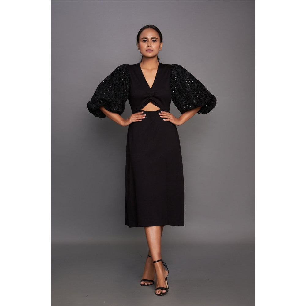 Deepika Arora V Neck Midi Dress - Black