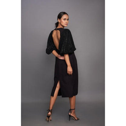 Deepika Arora V Neck Midi Dress - Black