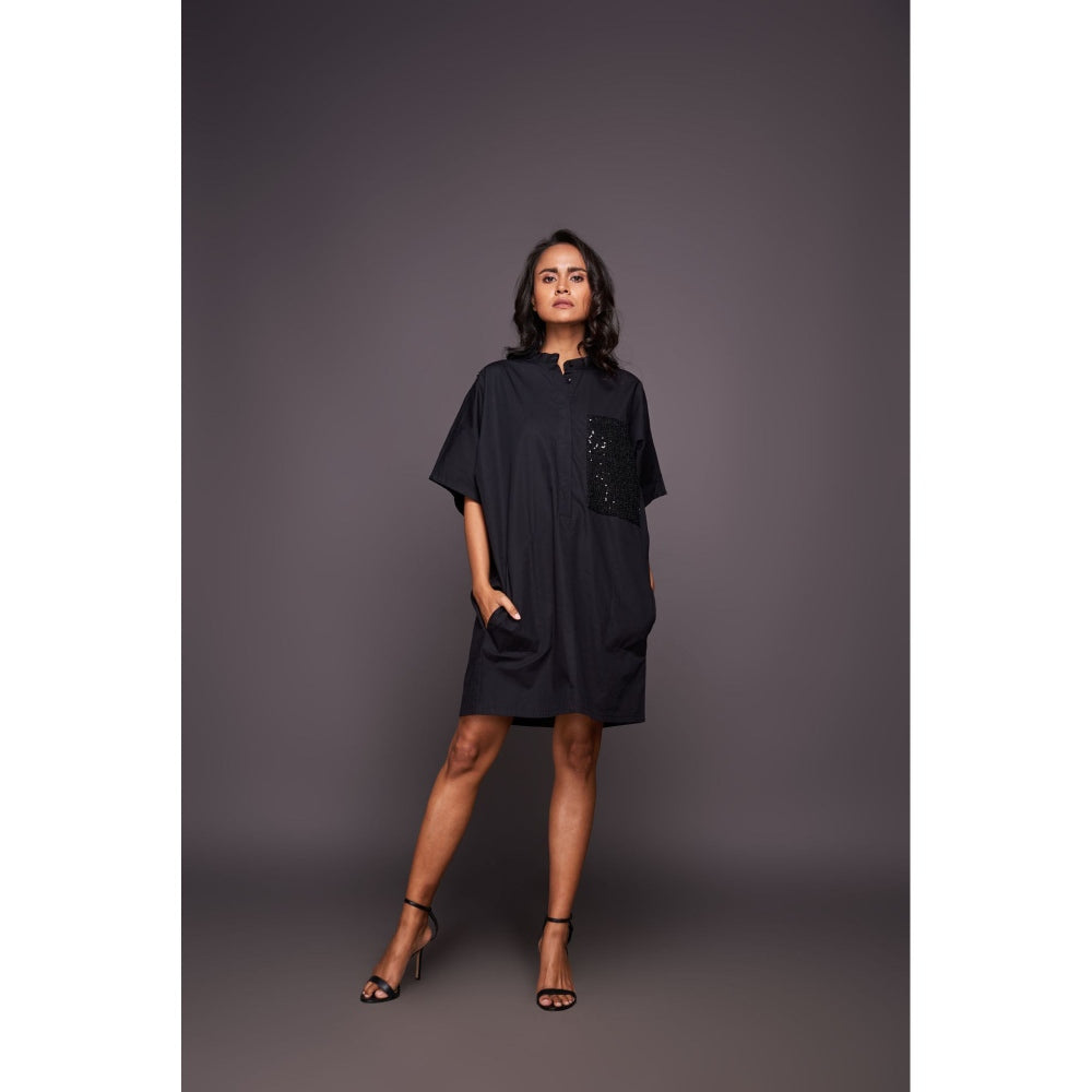 Deepika Arora Black Shirt Mini Dress with Sequin Patch Work
