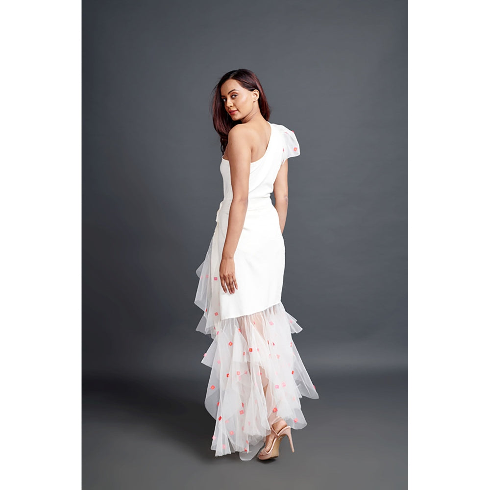 Deepika Arora White One Shoulder Bodysuit with Skirt (Set of 2)