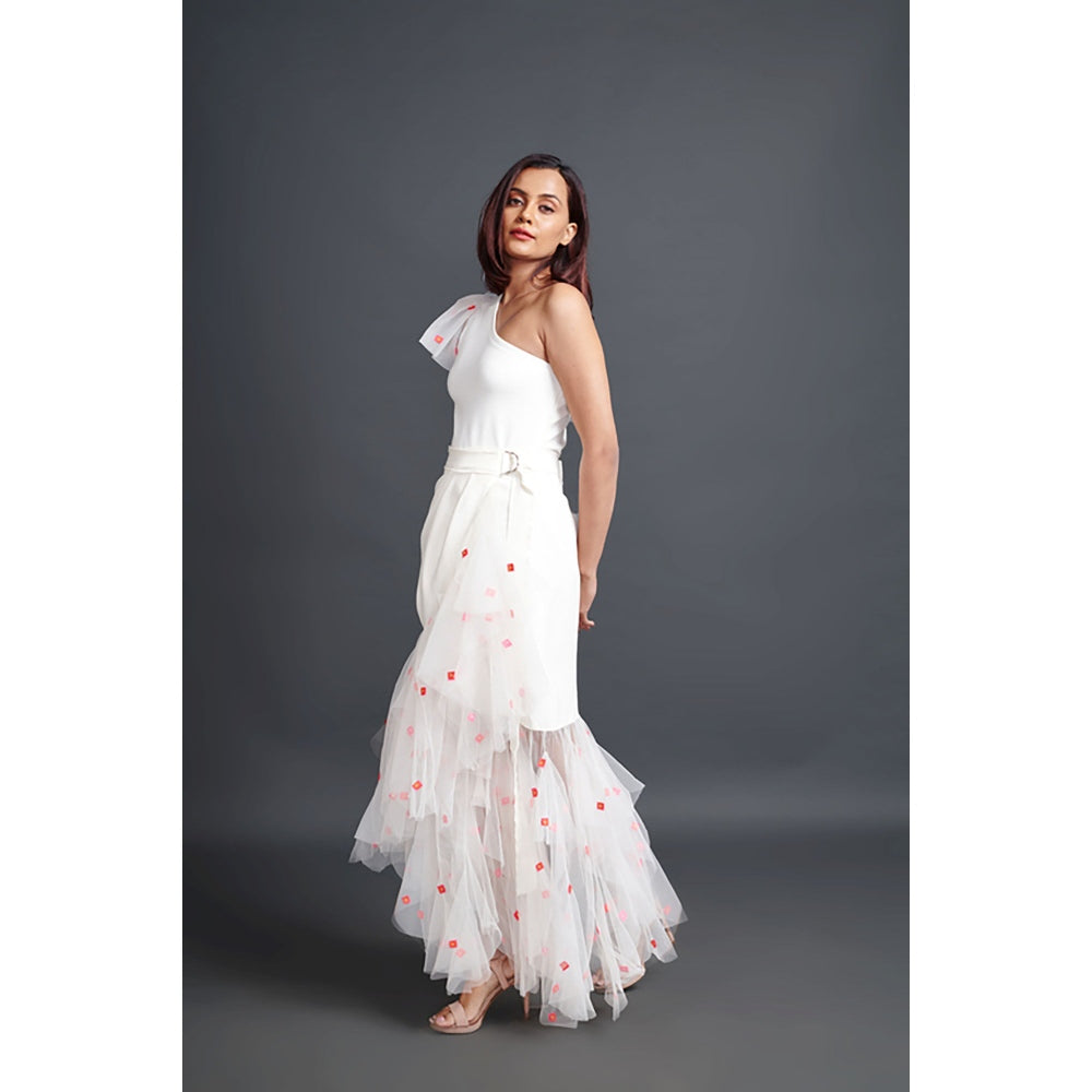 Deepika Arora White One Shoulder Bodysuit with Skirt (Set of 2)