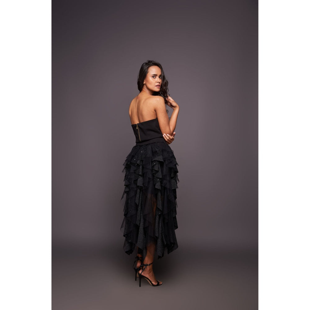 Deepika Arora Black Corset Top with Sequin Ruffled Skirt (Set of 2)