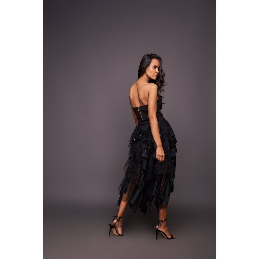 Deepika Arora Black Corset Top with Sequin Ruffled Skirt (Set of 2)