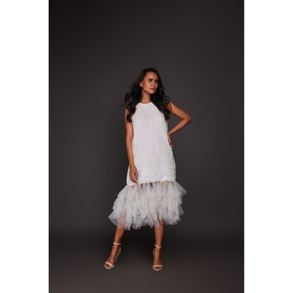 Deepika Arora White Shift Sequined Midi Dress