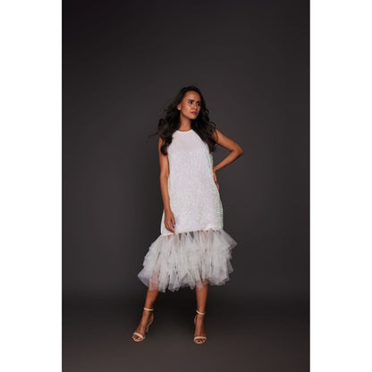 Deepika Arora White Shift Sequined Midi Dress