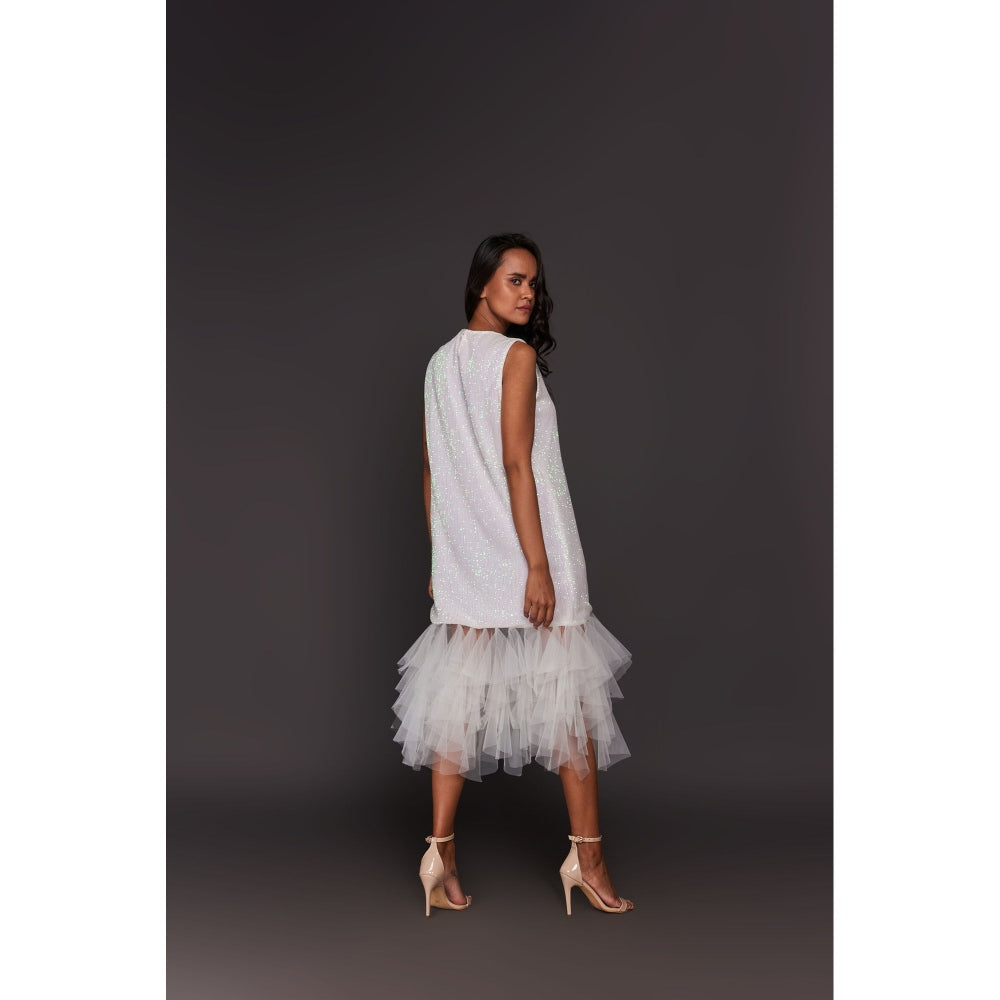 Deepika Arora White Shift Sequined Midi Dress