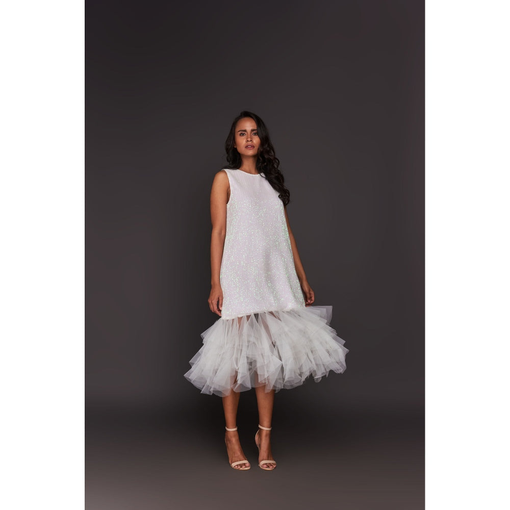 Deepika Arora White Shift Sequined Midi Dress