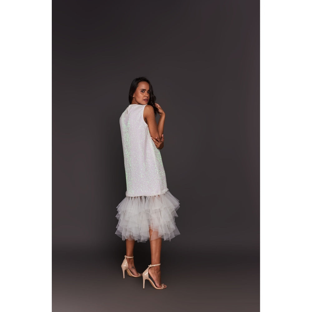 Deepika Arora White Shift Sequined Midi Dress