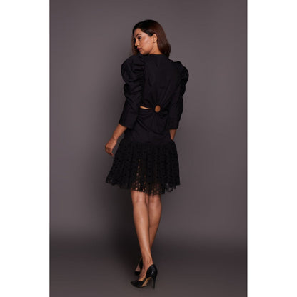 Deepika Arora Black Side Cut-Out Knee Length Dress with Belt (Set of 2)