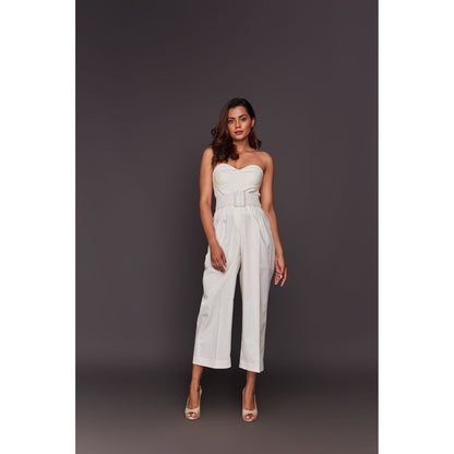 Deepika Arora White Corset Top with Co-Ord Pant (Set of 3)