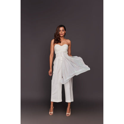 Deepika Arora White Corset Top with Co-Ord Pant (Set of 3)