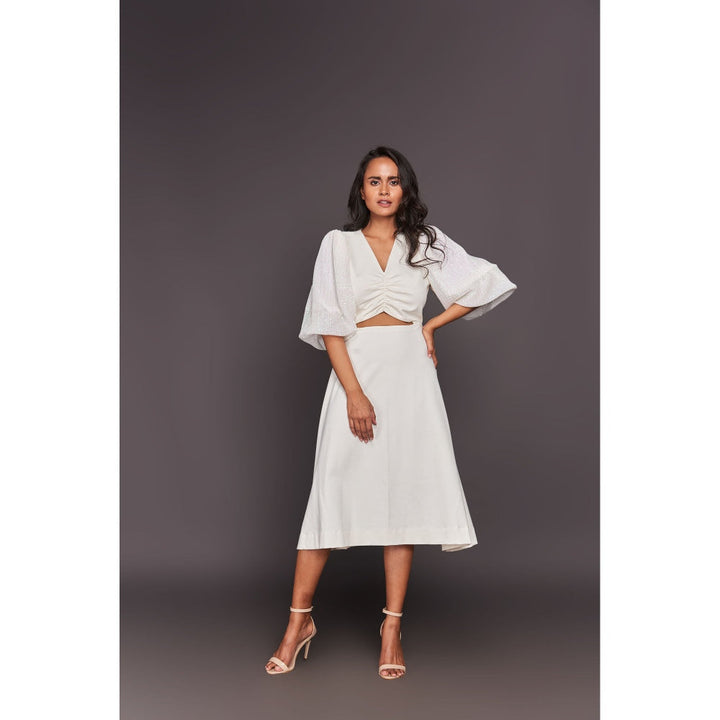 Deepika Arora White Puff Sleeves Midi Dress