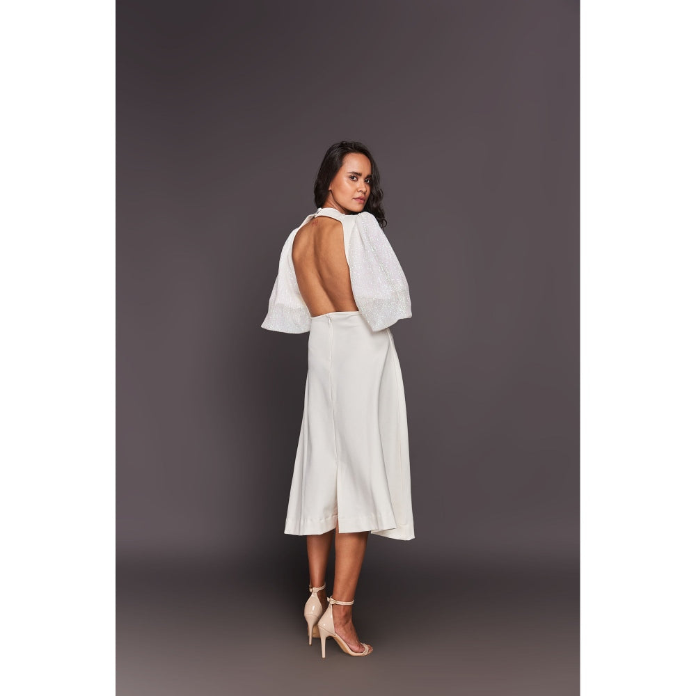 Deepika Arora White Puff Sleeves Midi Dress