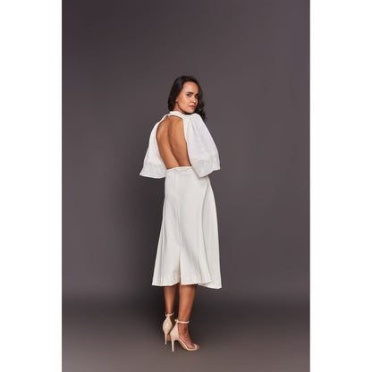Deepika Arora White Puff Sleeves Midi Dress
