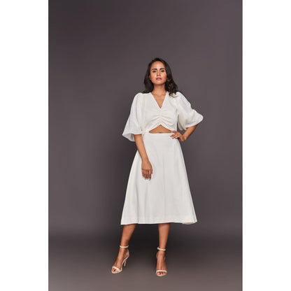 Deepika Arora White Puff Sleeves Midi Dress