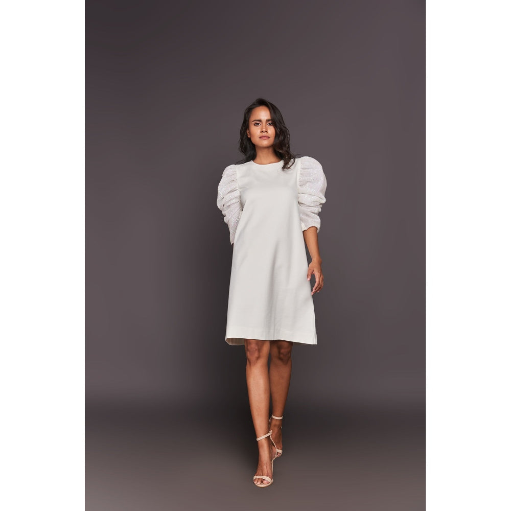 Deepika Arora White Shift Sequin Knee Length Dress