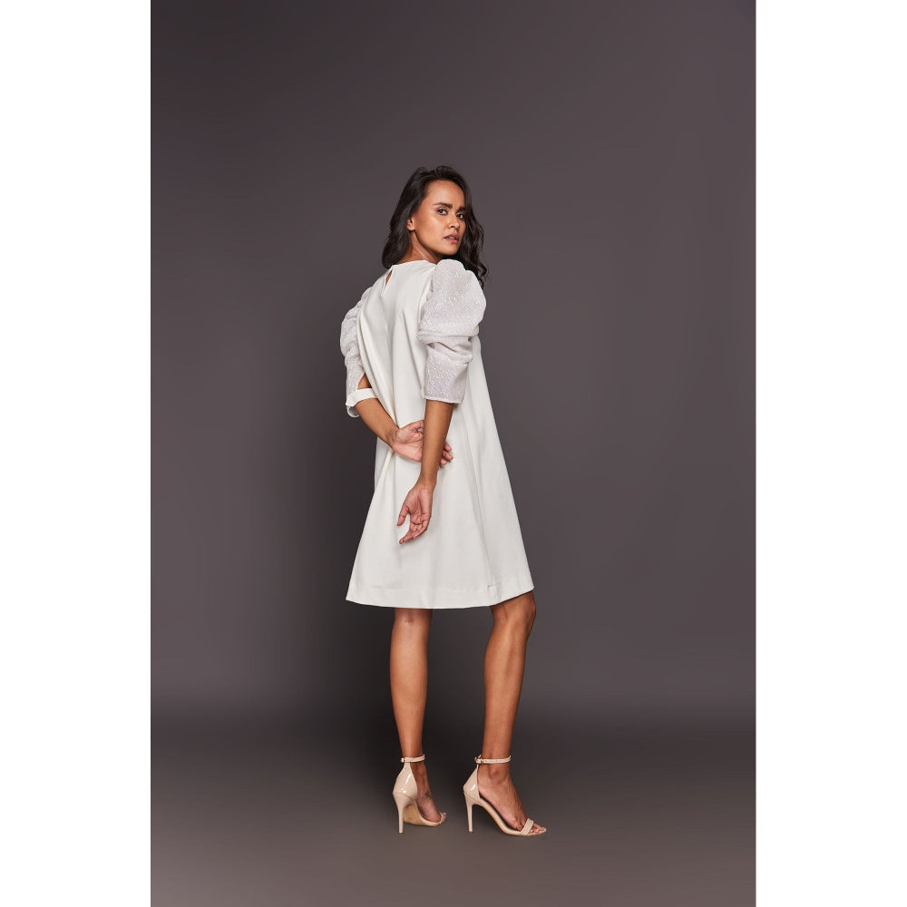 Deepika Arora White Shift Sequin Knee Length Dress