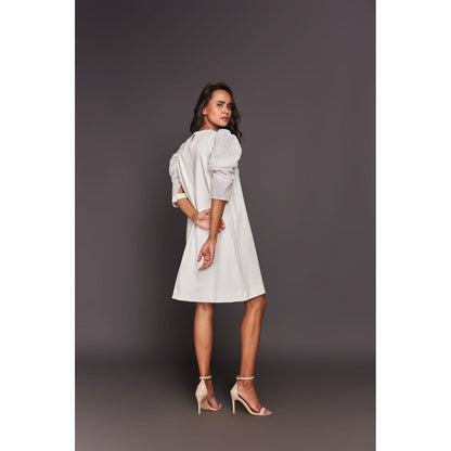 Deepika Arora White Shift Sequin Knee Length Dress