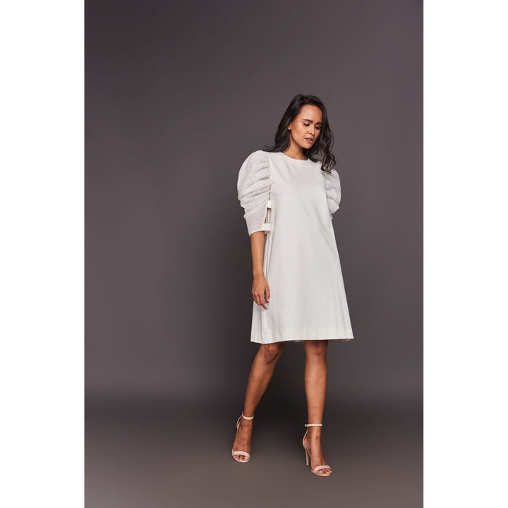 Deepika Arora White Shift Sequin Knee Length Dress