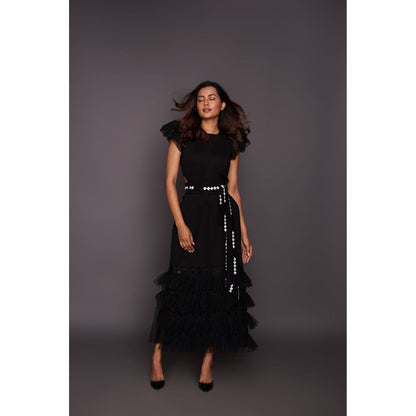 Deepika Arora Black Backless Maxi Dress with Belt (Set of 2)
