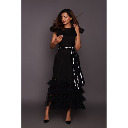 Deepika Arora Black Backless Maxi Dress with Belt (Set of 2)