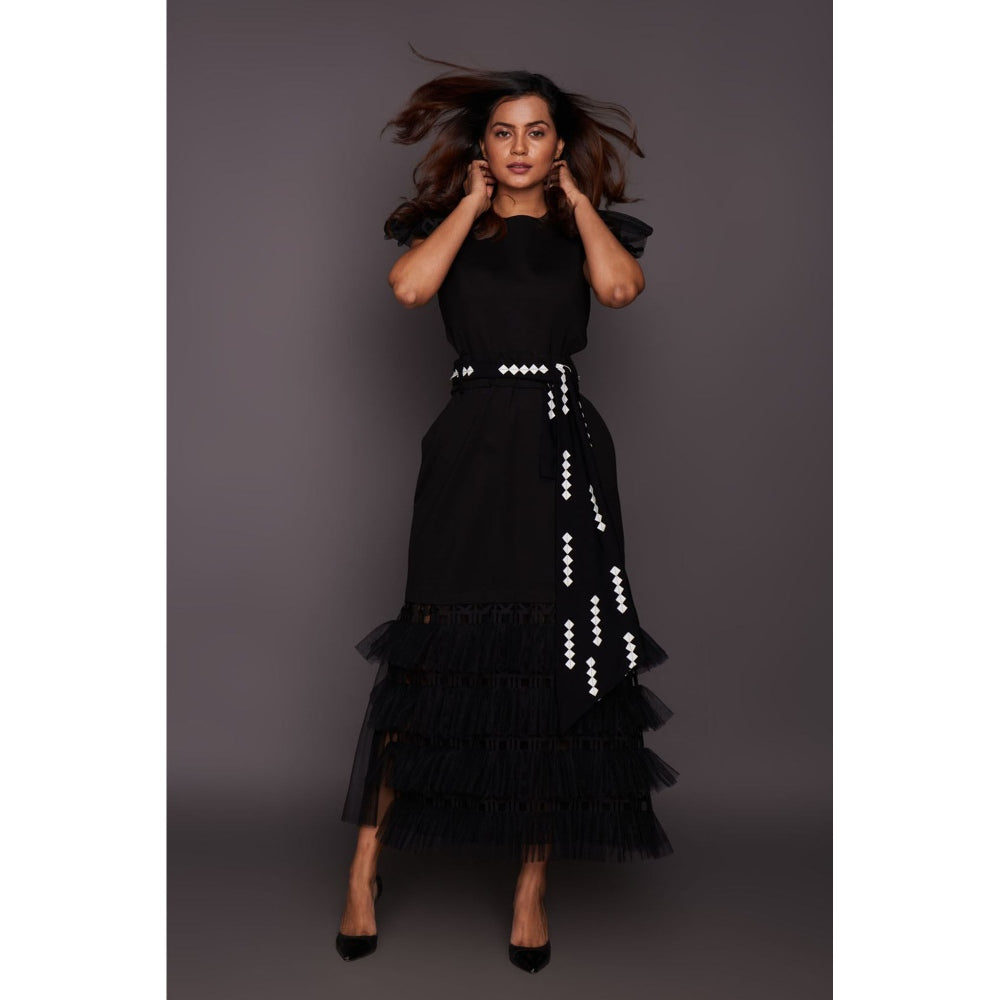 Deepika Arora Black Backless Maxi Dress with Belt (Set of 2)