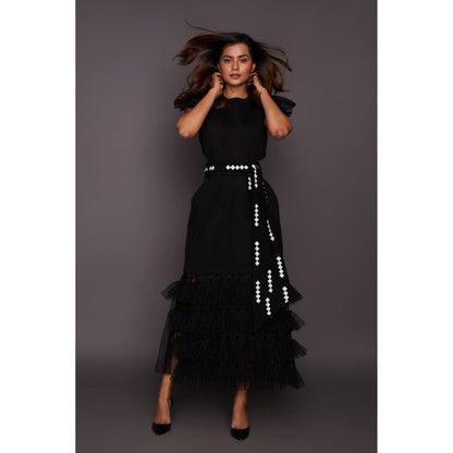 Deepika Arora Black Backless Maxi Dress with Belt (Set of 2)