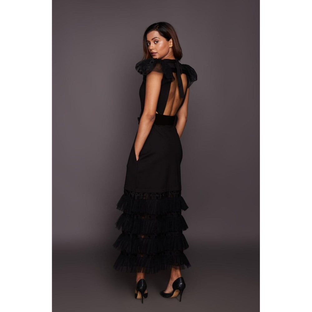 Deepika Arora Black Backless Maxi Dress with Belt (Set of 2)