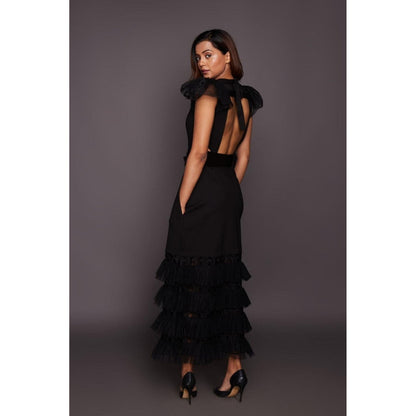 Deepika Arora Black Backless Maxi Dress with Belt (Set of 2)