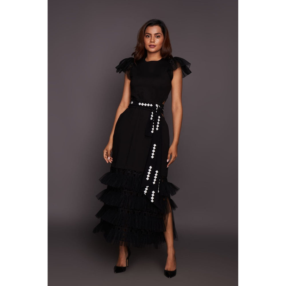 Deepika Arora Black Backless Maxi Dress with Belt (Set of 2)