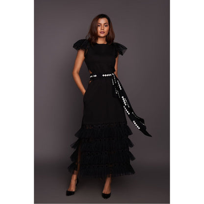Deepika Arora Black Backless Maxi Dress with Belt (Set of 2)