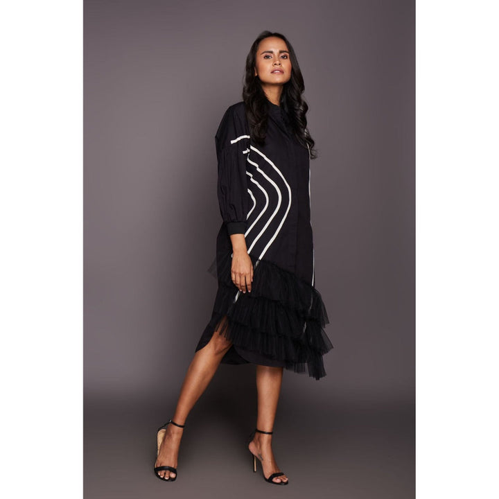 Deepika Arora Black Cotton Panelled Knee Length Dress