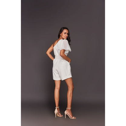 Deepika Arora White One Shoulder Playsuit with Belt (Set of 2)