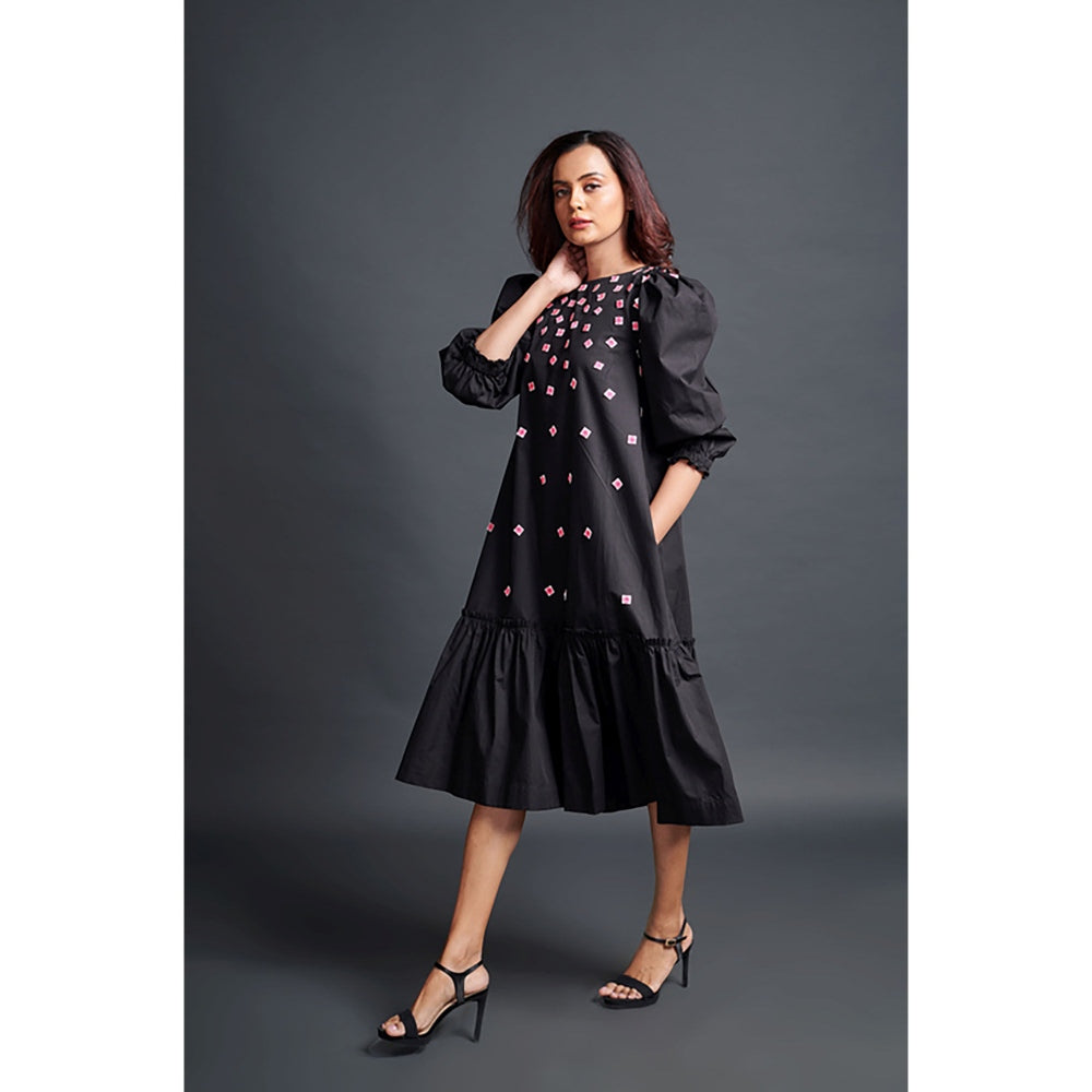 Deepika Arora Black Long Gathered Hem Midi Dress