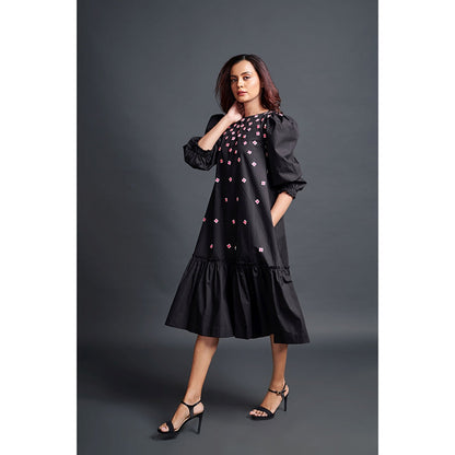 Deepika Arora Black Long Gathered Hem Midi Dress