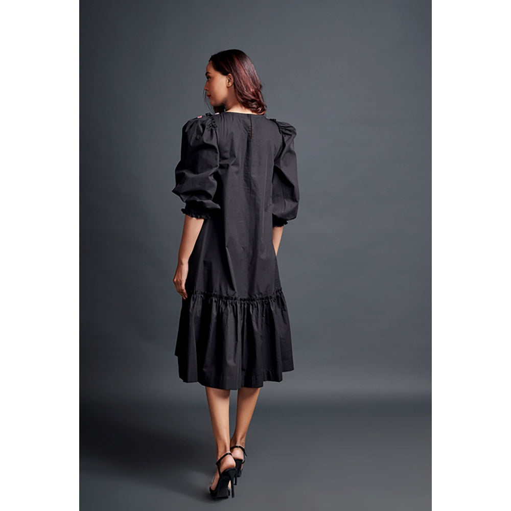 Deepika Arora Black Long Gathered Hem Midi Dress