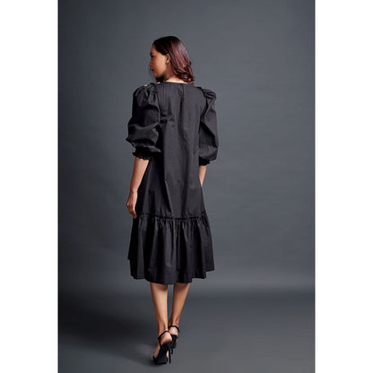 Deepika Arora Black Long Gathered Hem Midi Dress