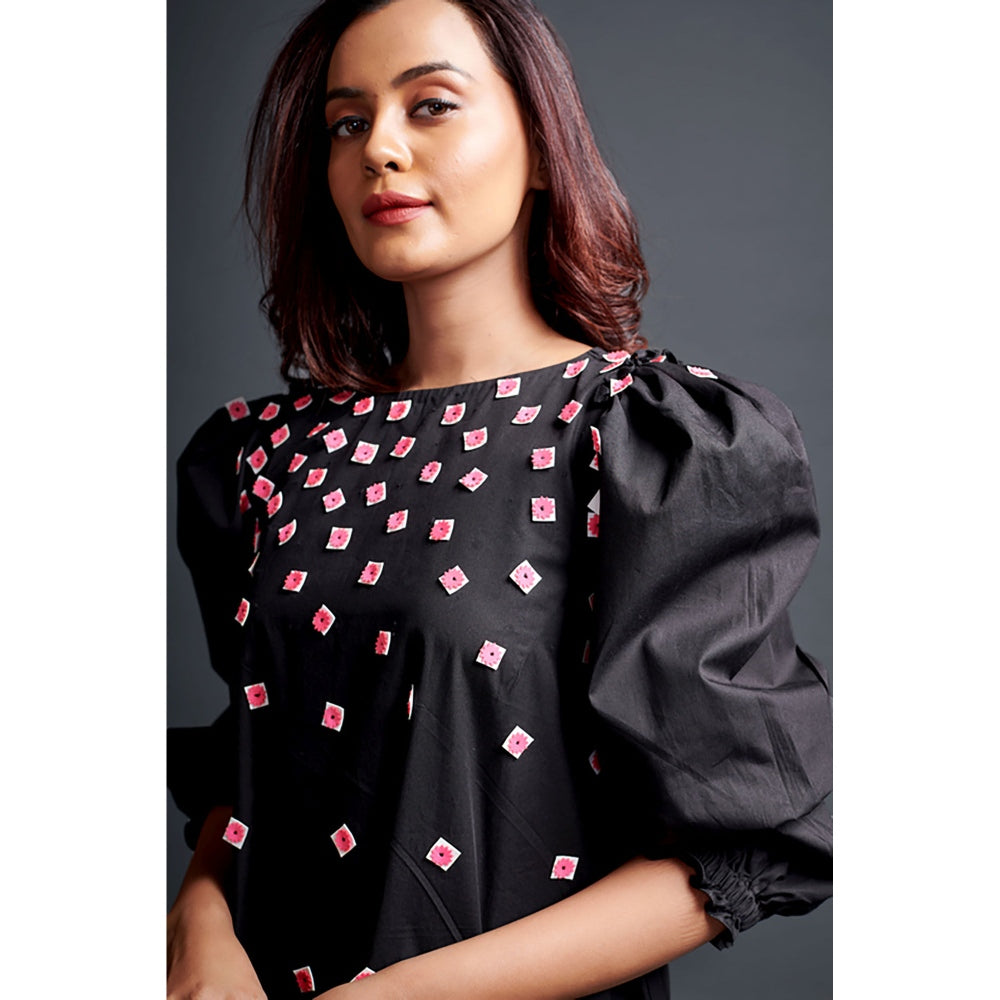 Deepika Arora Black Long Gathered Hem Midi Dress