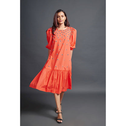 Deepika Arora Orange Long Gathered Hem Midi Dress