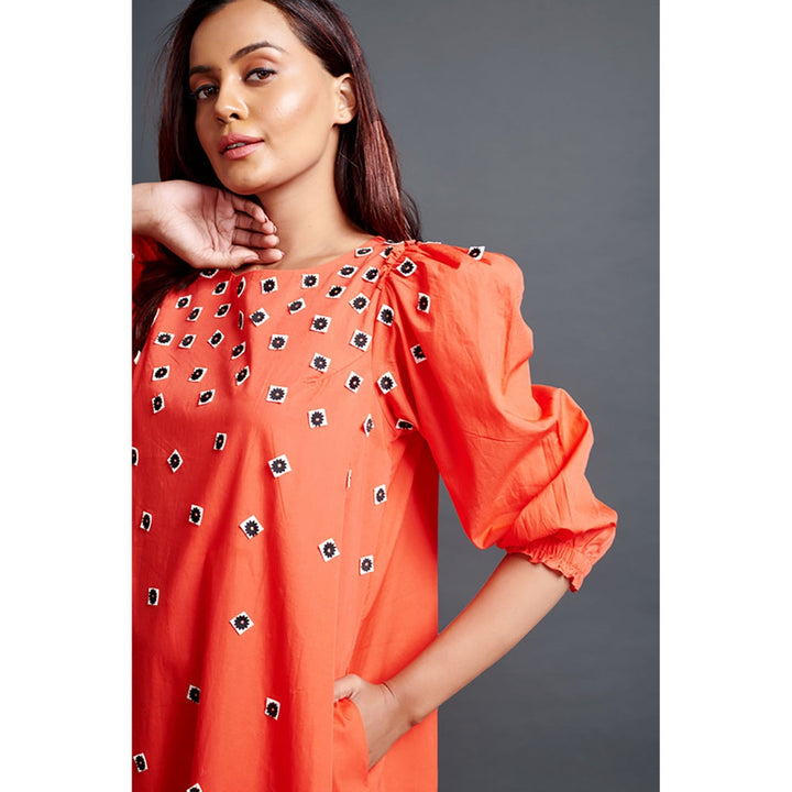 Deepika Arora Orange Long Gathered Hem Midi Dress