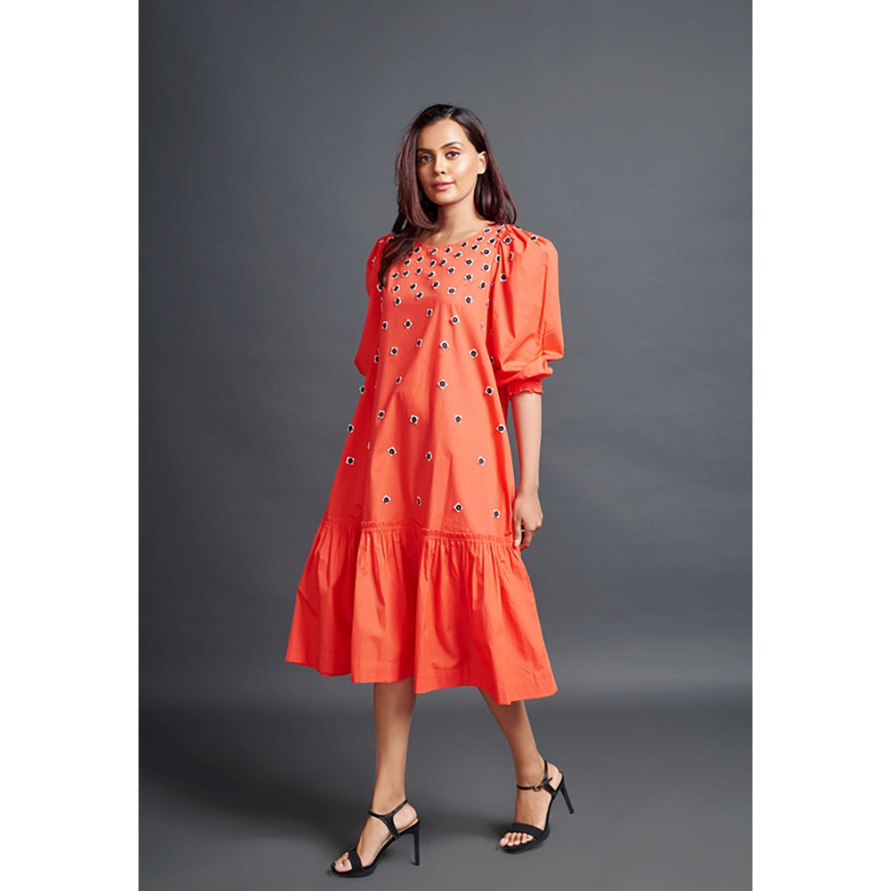 Deepika Arora Orange Long Gathered Hem Midi Dress