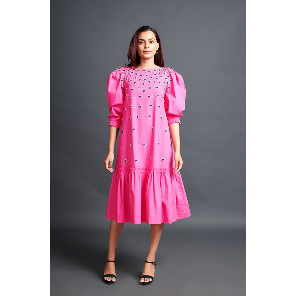 Deepika Arora Pink Long Gathered Hem Midi Dress