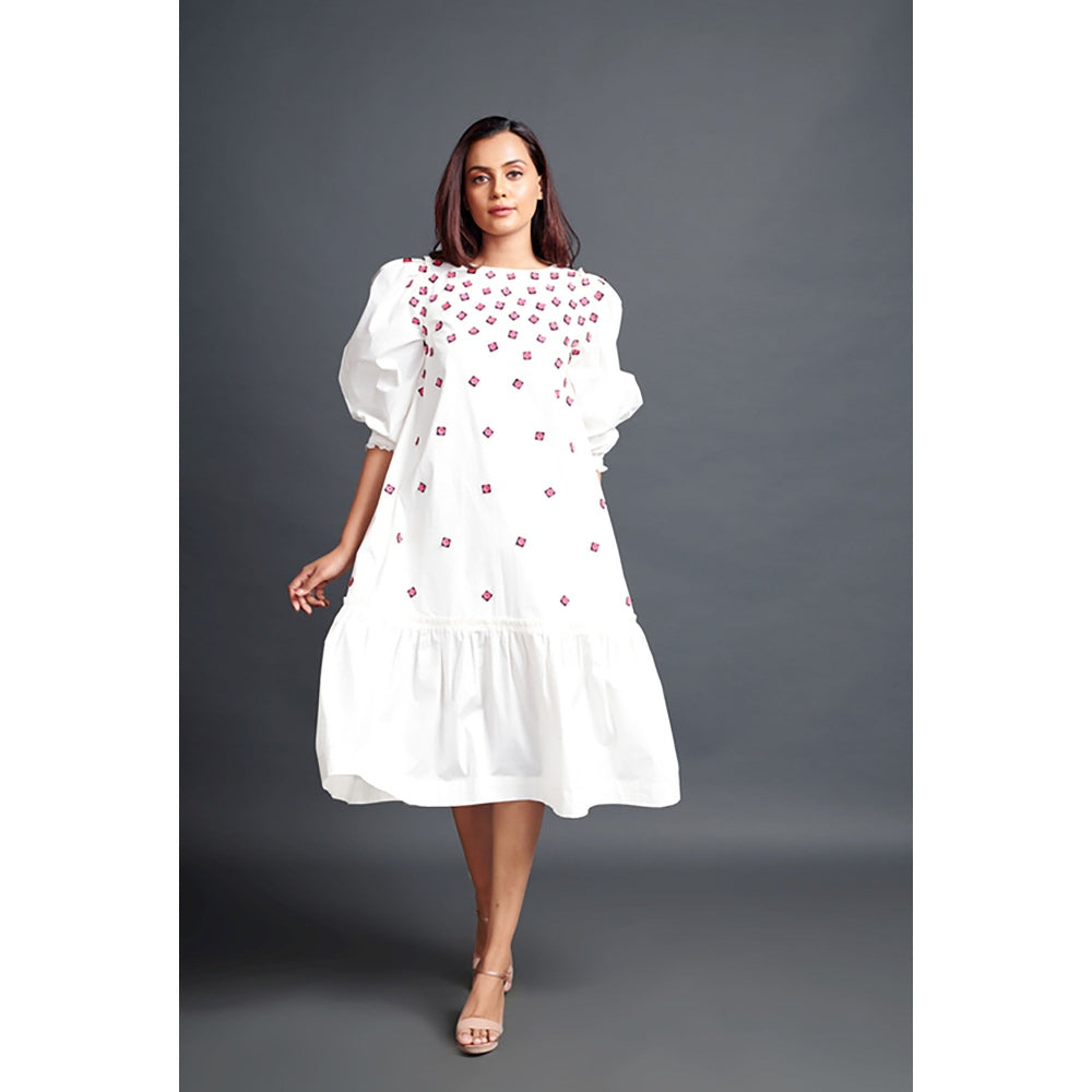 Deepika Arora White Long Gathered Hem Midi Dress