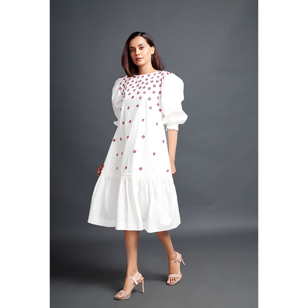 Deepika Arora White Long Gathered Hem Midi Dress