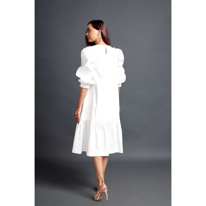 Deepika Arora White Long Gathered Hem Midi Dress