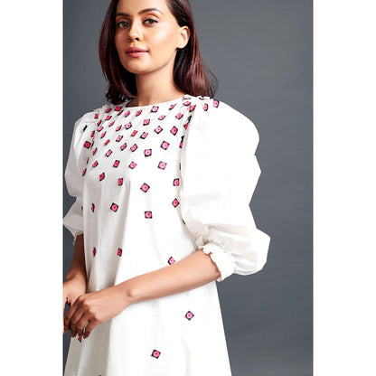 Deepika Arora White Long Gathered Hem Midi Dress