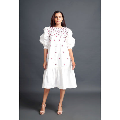 Deepika Arora White Long Gathered Hem Midi Dress
