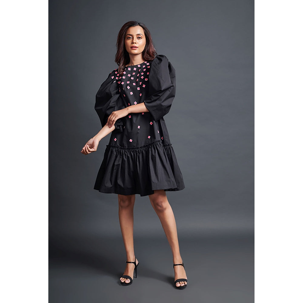 Deepika Arora Black Short Backless Gathered Hem Mini Dress