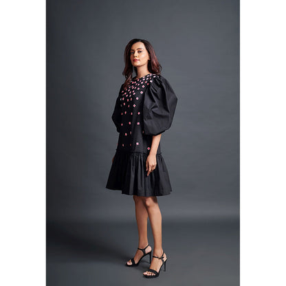 Deepika Arora Black Short Backless Gathered Hem Mini Dress