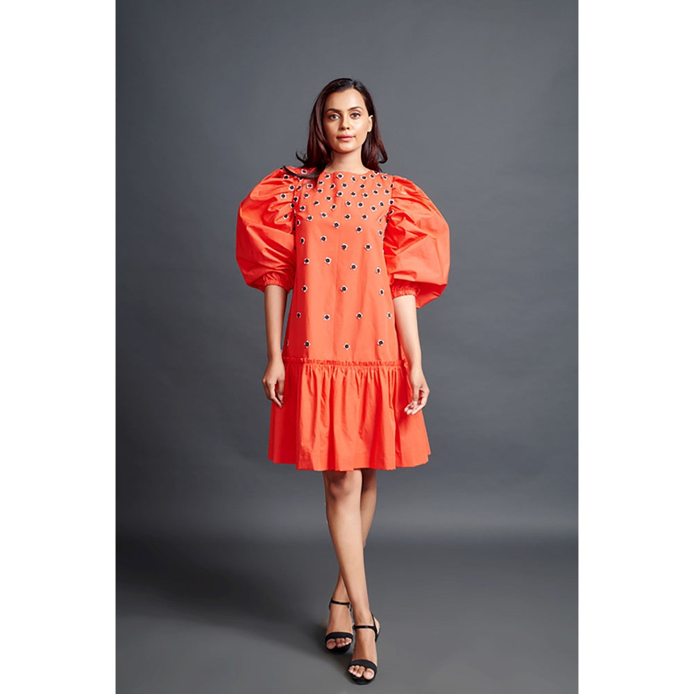 Deepika Arora Orange Short Backless Gathered Hem Mini Dress